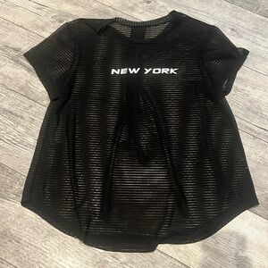 New York Black Sheer Mesh See Plus Size Women's Top Short Sleeves T Shirt